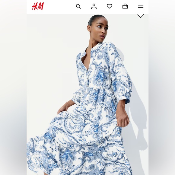 H&M Dresses & Skirts - H&M Paisley V-Neck Tiered Dress w/ Gold-Tone Buttons 100% Cotton P2P 21 in.